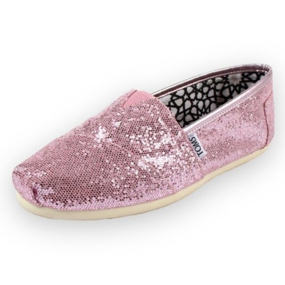TOMS - WOMENS CLASSIC CANVAS SLIPON SHOES IN PINK GLITTER 6.5 - Picture 2 of 6